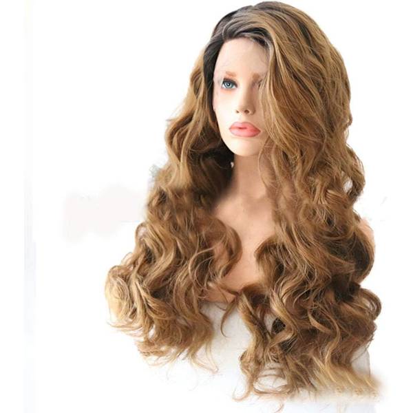 Hårförlängningar Fashian Fiber Front Spets Peruk Blandad Färg Brun Big Wave Halv Handkrok Halv Mekanism Peruk (Färg: Fotofärg, Storlek: 24