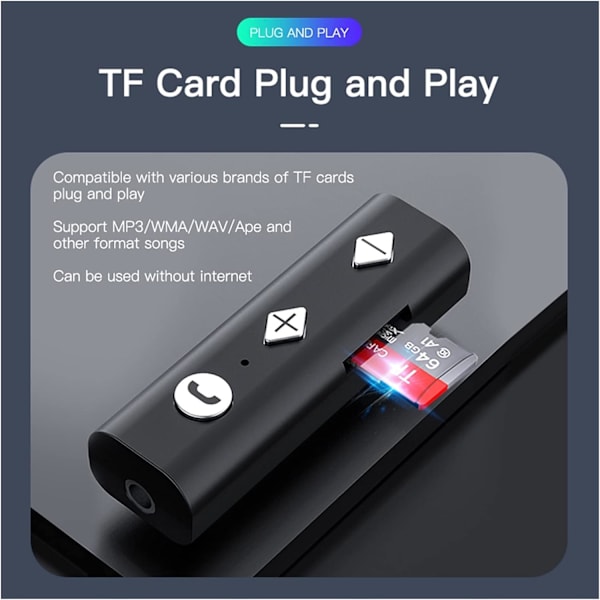 Biladapter Bluetooth 5.0 Audio Receiver Stereo Musik Bil Trådlös Adapter 3,5MM AUX TF Jack Mini Portable För Bilsats Högtalarhörlurar