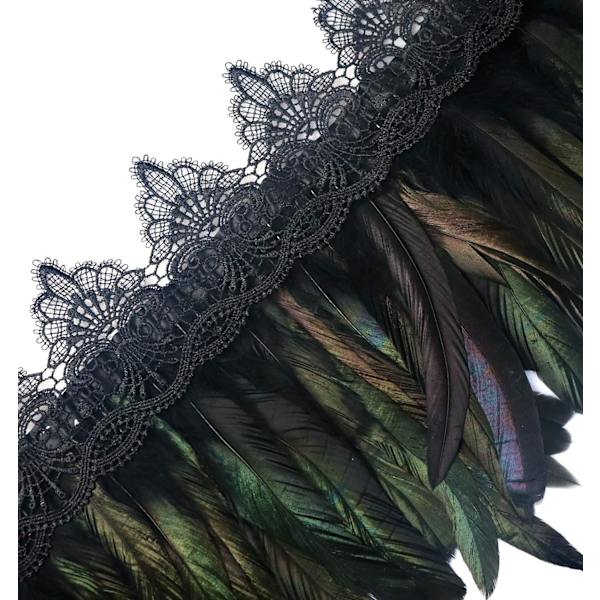 Dam Svart äkta fjäder Tom Schal Wrap Spetskrage Halloween kostym halsduk topp (svart-B)