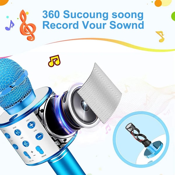 Professionell Bluetooth Karaoke Mikrofon Trådlös Högtalare Trelagers Automatisk Brusreducering KTV Musikspelare Mikrofon Inspelning blå