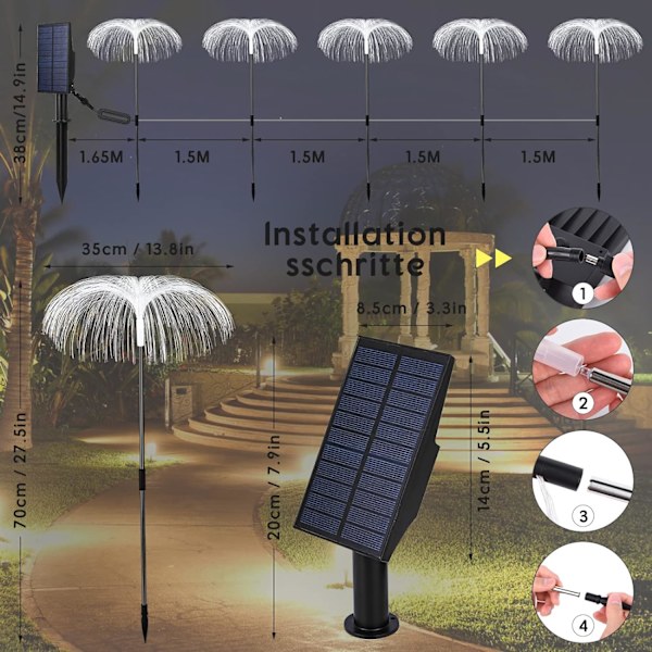 Solar Lights Garden, 5-delade solcellslampor för utomhusträdgård, solfiberlampor med olika färgskiftande lägen Vattentät