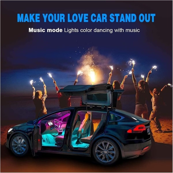 Solnedgångslampa 4st Bil LED Interiör RGB Starry Foot Light, USB Atmosphere Ambient DJ Mixed Färgglad Musik Rytm Ljud Röstkontrolllampa för