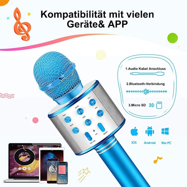 Professionell Bluetooth Karaoke Mikrofon Trådlös Högtalare Trelagers Automatisk Brusreducering KTV Musikspelare Mikrofon Inspelning blå