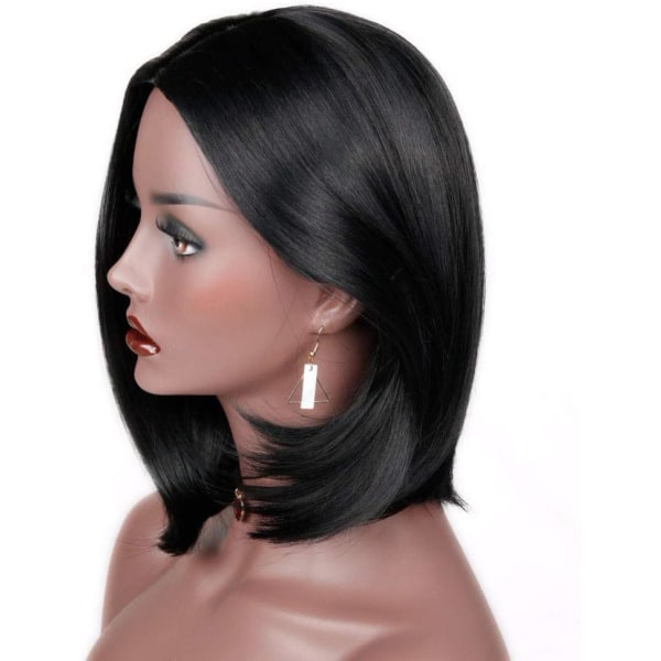 Hårförlängningar Fashian Svart kort rakt hår för kvinnor Naturligt realistiskt Päronhuvud Lockigt hår Peruk (Färg: Svart, Storlek: 35cm)