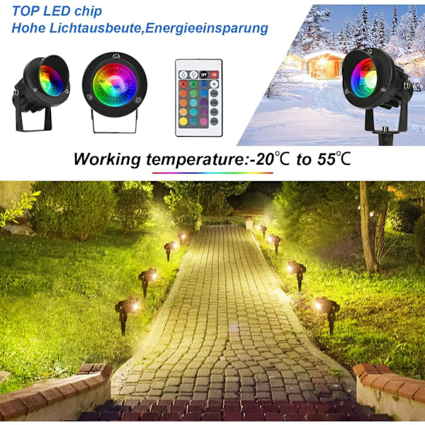4 delar LED Trädgårdslampa RGB med Ground Spike,LED Trädgårdslampa 10W 1000LM LED Spotlight Utanför IP65