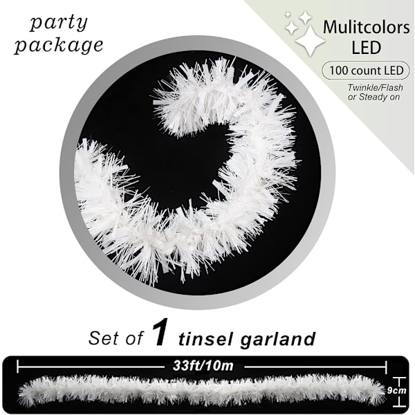 10 meter vit juldekoration glittergirlander med flerfärgade LED-lampor för julgran Hemkontorstillbehör vit