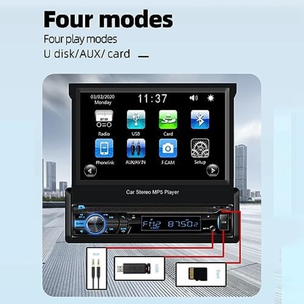 4-kanals 45-W-Autoradio, MP5-spelare, plast, Bluetooth radio, multimediaspelare med infällbar 7 pekskärm för bilen svart