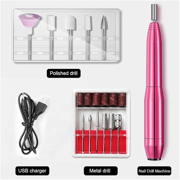 Bärbar elektrisk nagelborrmaskin Set Manikyrmaskin Set Nagelfil Nail Art Tools Kit Gel Remover Utrustning (Färg: