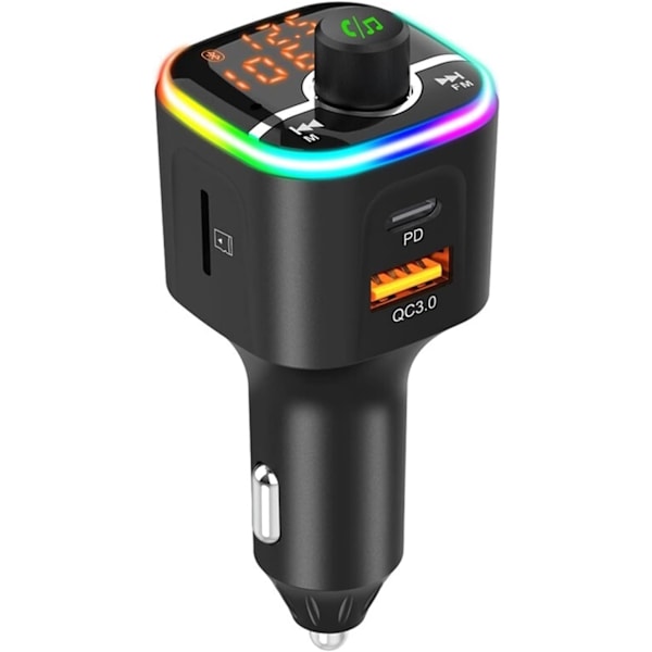 Biladapter FM-sändare Trådlös modulator MP3-spelare BC68 Bil QC3.0 PD USB Snabbladdare Bluetooth Handsfree Kit Färgglad atmosfärslampa