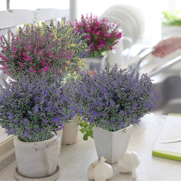 8st konstgjord lavendel utomhusväxter falska blommor plast grönska stjälkar för verandan planteringskärl dekoration