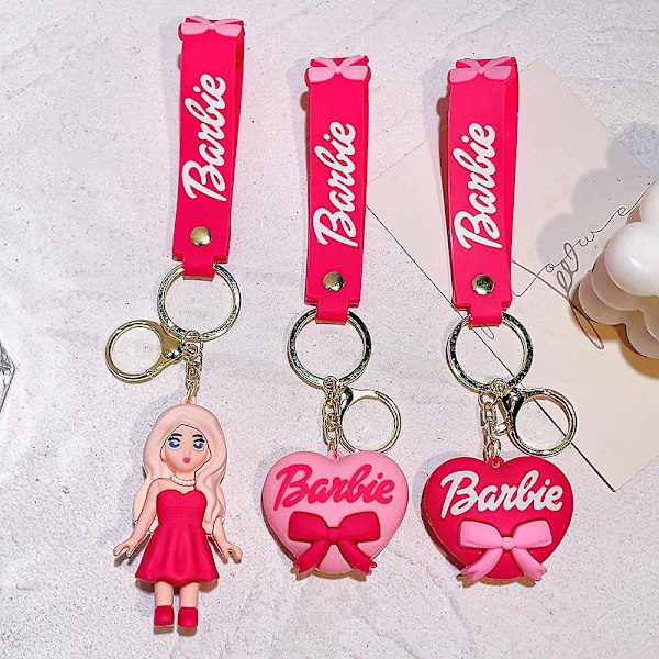 Barbie Nyckelring Leksak Rosa Barbie Doll Girl Kärleksväska Hänge Prydnad Tjej Bil Nyckelring Tillbehör Present ros rött hjärta
