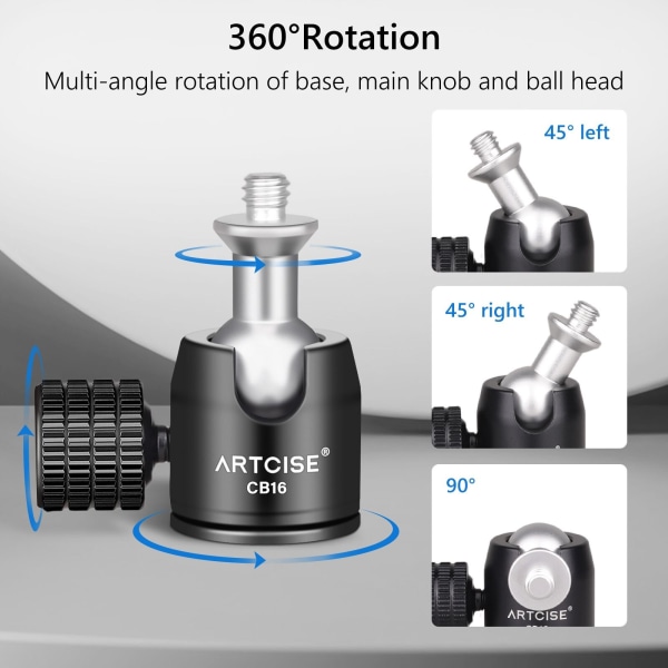 Mini Tripod Kulhuvud Svängbart DSLR-kameraadapter 1/4" Skruvmonterad Stativ Kulhuvud