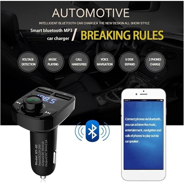 Biladapter 2st LED FM-sändare Bluetooth 5.0 Bilsats Dubbel USB Billaddare 3.1A 1A 2 Port USB MP3 Musikspelare Support TF/U Disk