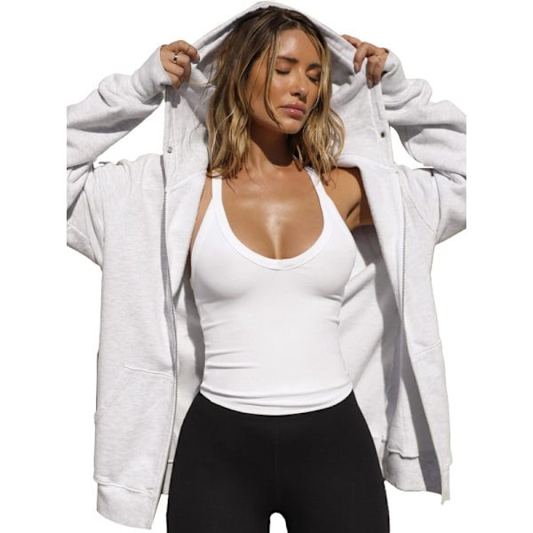 V-ringad racerback-linne för kvinnor, ribbad långärmad linne White XS