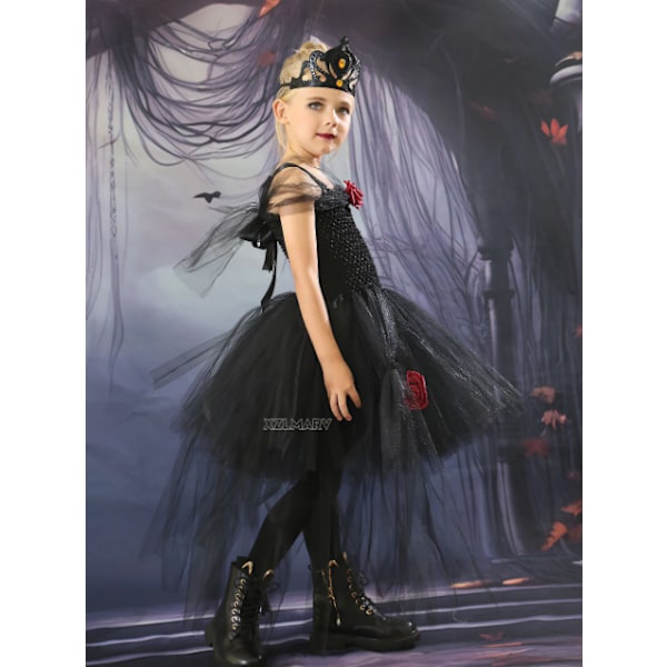 Halloween Häxa Vampyr Kostymer Flickor Drottning Karneval Party Black M