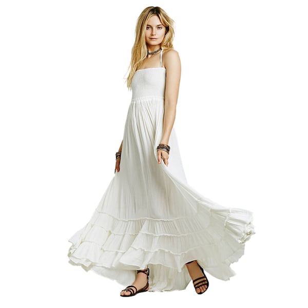 Dame Sommer Boho Sexet Rygløs Lange Kjoler White M