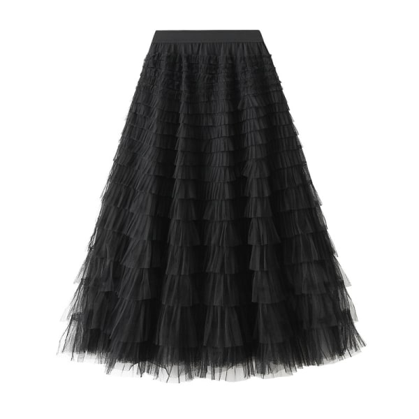 Skjørt for kvinner med elastisk midje og lagdelt netting Black M