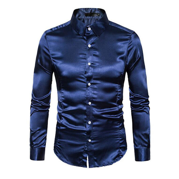 Casual enfärgad glänsande långärmad tröja för män Blue xl