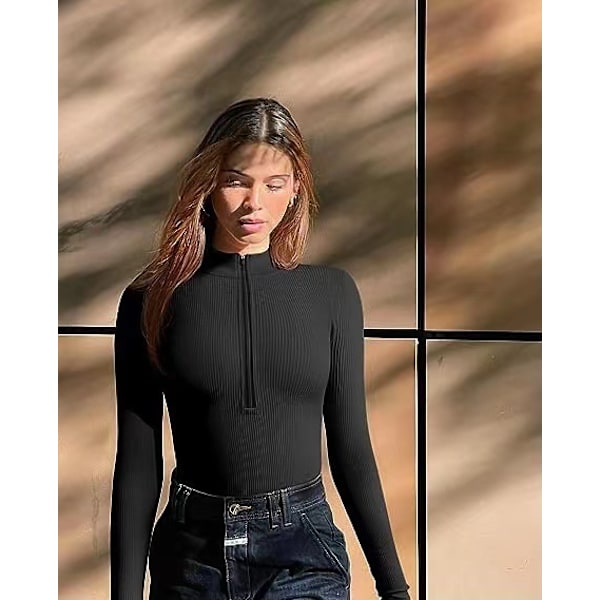 Naisten Ribbed Deep V Seksikäs Bodysuit-Paita L
