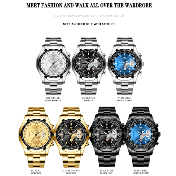 Herre-ur i læder med skelet-design og automatisk mekanisk urværk All gold - black face