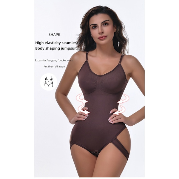 Sømløs Shapewear Slankende Fuldkrops Shaper Thong Bodysuit Coffee L