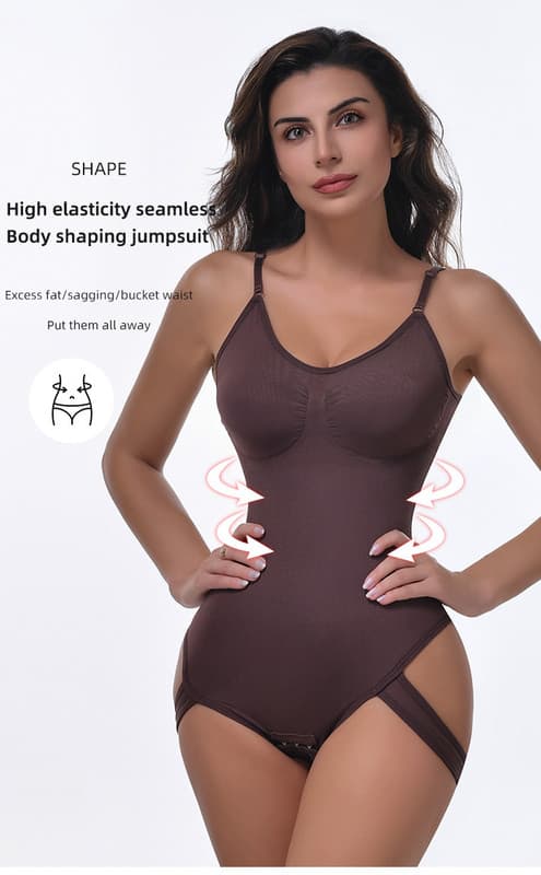 Sømløs Shapewear Slankende Full Body Shaper Truser Bodysuit Coffee XL