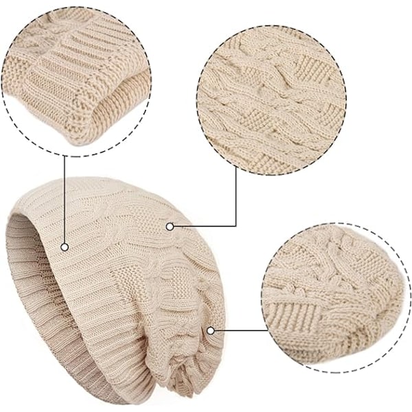 Varme, tykke, bløde kabelstrikkede damer beanies Beige