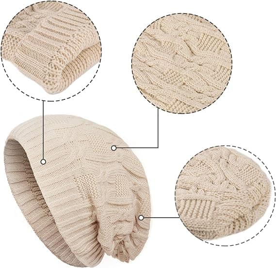 Varme, tykke og myke kabelstrikkede luer for kvinner Beige