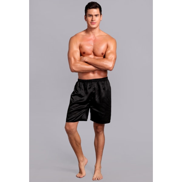 Menn Satin Pyjamas Boxer Shorts med Elastisk Midje Black 2XL