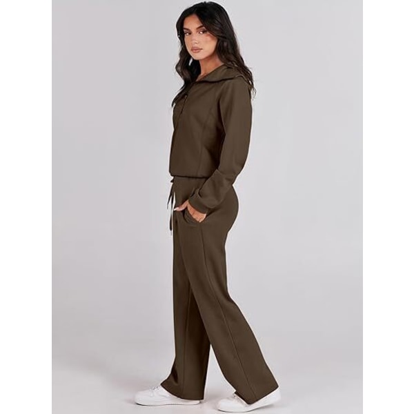 Dam 2-delade outfits Sweatsuit Set Wide Lounge Set Träningsoverall Brown M