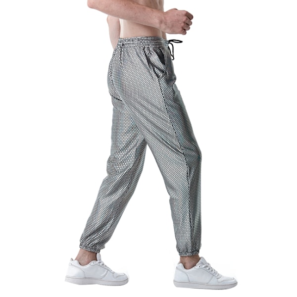 Shiny Disco Party Byxor för män silver XXL