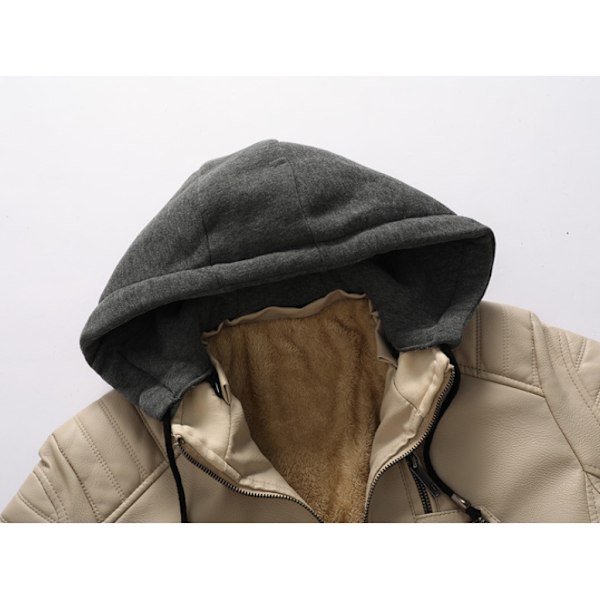 Miesten keinonahka takki pystykauluksella, moottoripyörä Bomber-takki hupun kanssa Black 4XL