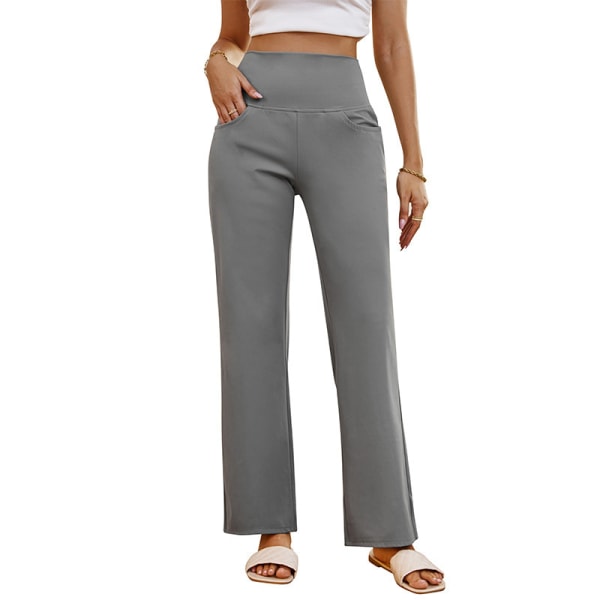Activewear byxor för kvinnor Raka vida ben med fickor Yogabyxor grey XL