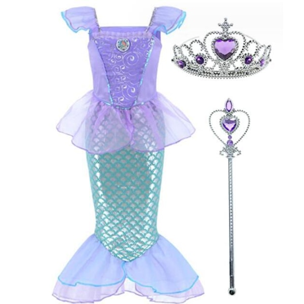 Jentekjole med havfrueprinsesse-design og gratis tilbehør 110CM