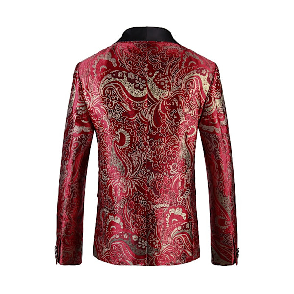 Herrarnas Blommiga Jacquard Klänning Bröllop Brudgum Kostym 1 Knapp Tryckt Middagskavaj Red S