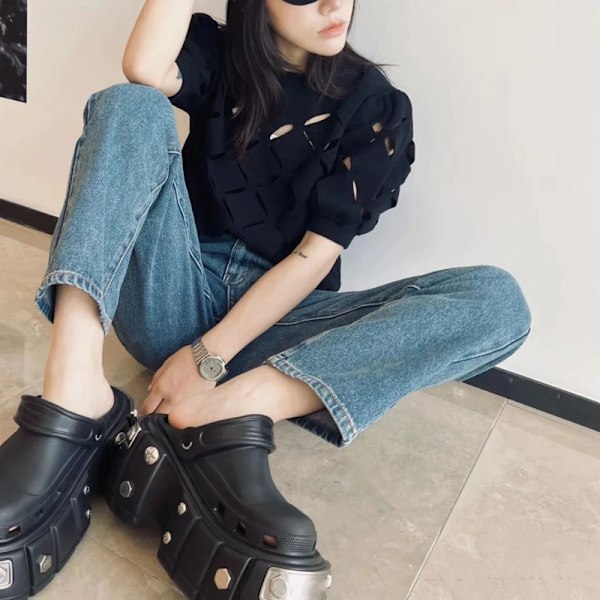 Mænd Kvinder Åndbare Have-Klodser Komfortable Slip-On Strand-Sandaler Tøfler Black 44-45