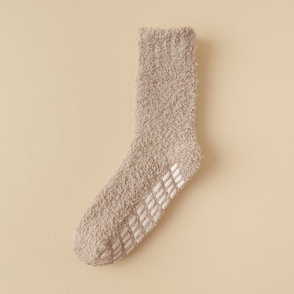Vinter Fluffy Slippersokker, Bløde Sovesokker 1 Par Coffee