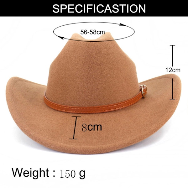 Cowboyhat til Kvinder og Mænd - Filthat med Bred Skygge - Klassisk Udendørs Fedorahat Wine Red
