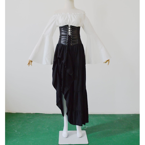 Kvinders Renaissance Middelalder Kostume Flare Ærme Korset Skørt Overskørt Fancy Dress Green M