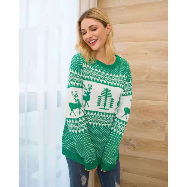 Dam Casual Slim Fit Stickade Ugly Christmas Tröjor Green M