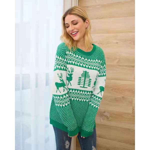 Naisten rento slim fit -neulepaita, ruma joulupaita Green L