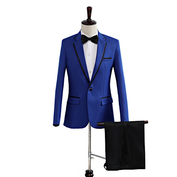 Miesten Slim Fit 4-osainen Virallinen Puku Hääihin ja Promiin Blue M