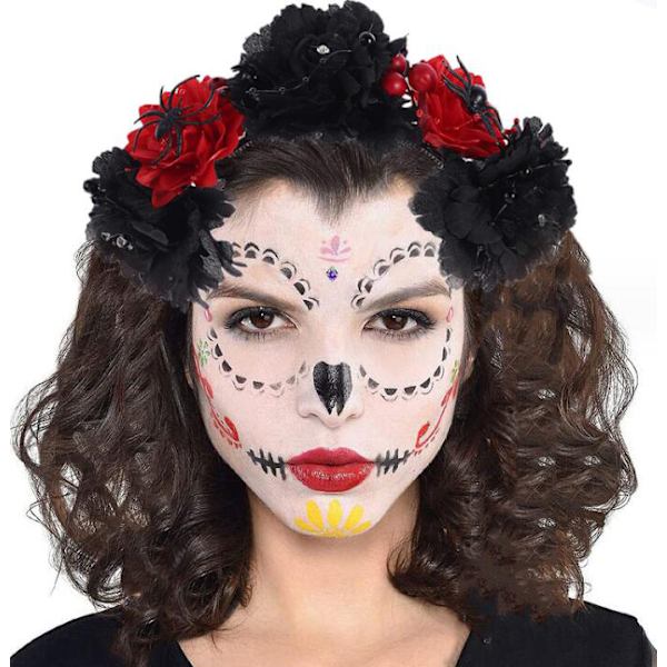 Halloween Blomsterhårband Falska Blomsterhuvudbonader Black-Red