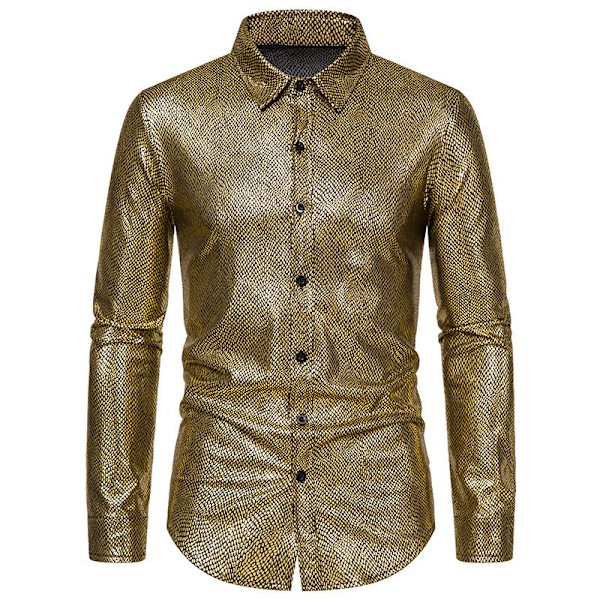 Luksuriøs herreskjorte, skinnende slange-mønster, langermet skjorte for fest og ball golden 2XL