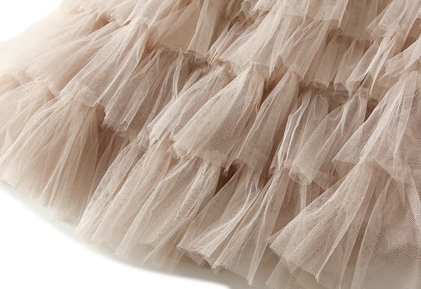 Kvinnors Elastisk Midja Lagrad Mesh-kjol Beige L
