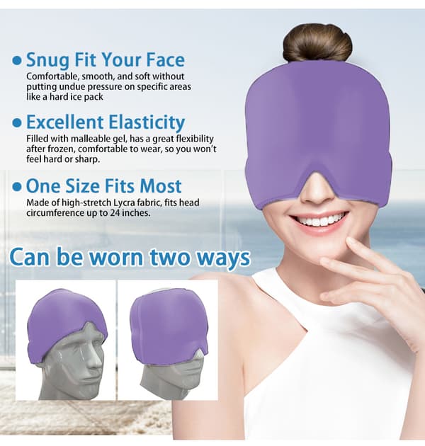 Huvudvärk Förkylning Migrän Relief Head Ice Pack Wrap Purple double layer