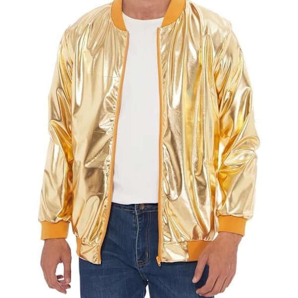 Mænds Metallic Jakke 70'er Disco Julefest Varsity Jakke Gold L