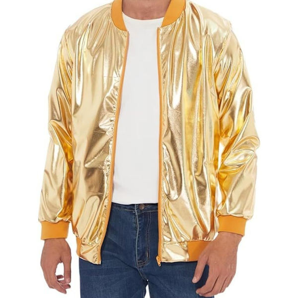 Mænds Metallic Jakke 70'er Disco Julefest Varsity Jakke Gold XS
