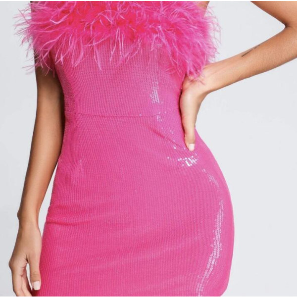 Kvinnors sexiga paljetter klänning en hals omlott kjol XL