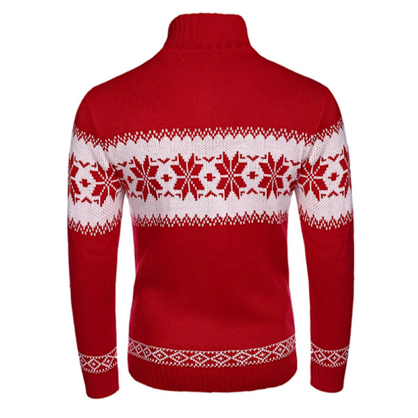 Herrar Långärmad Julmönstrad Stickad Tröja Red XL